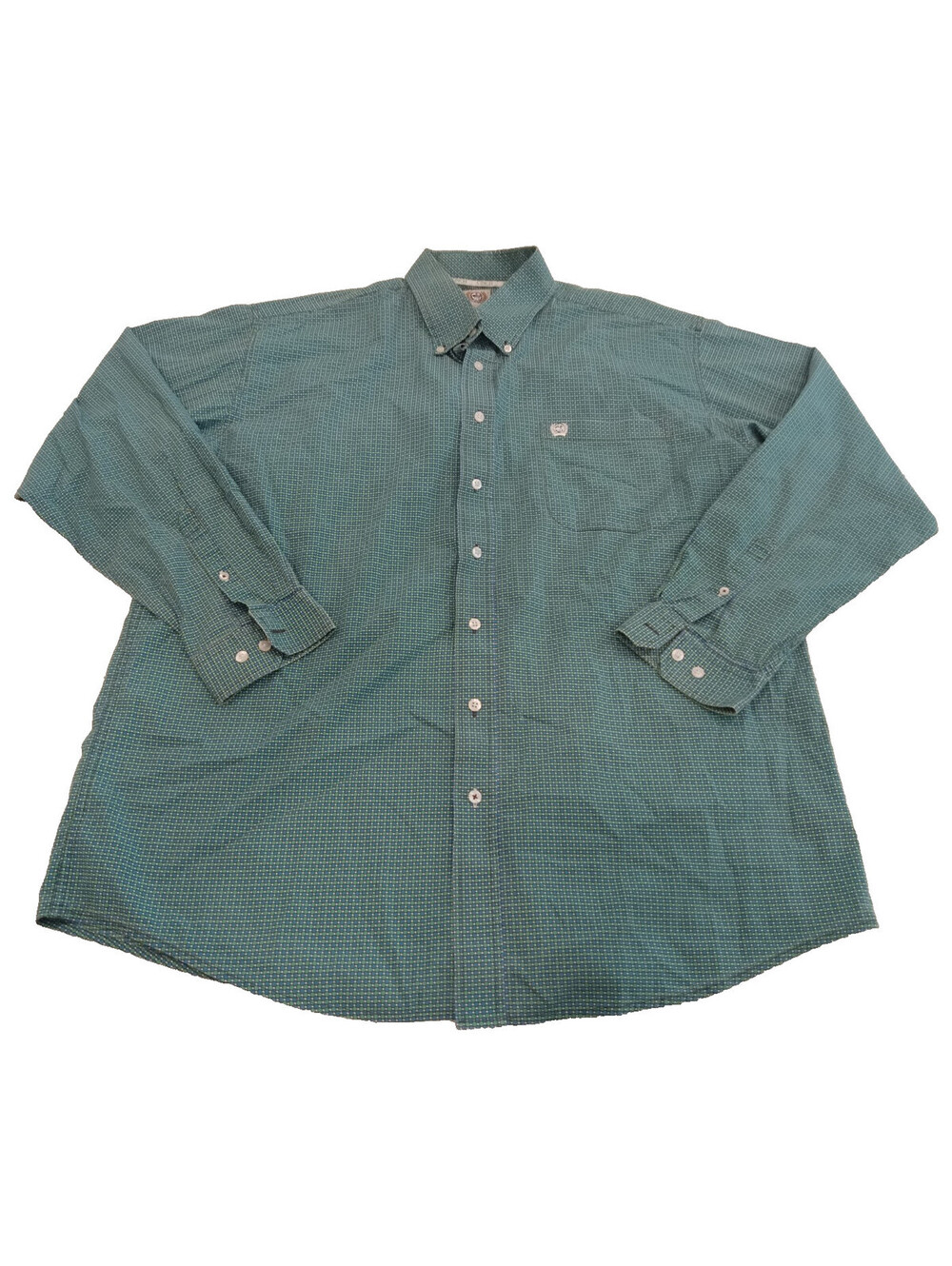 Cinch Shirt Mens XL Teal White Geometric Print Classic Fit Western Button Down